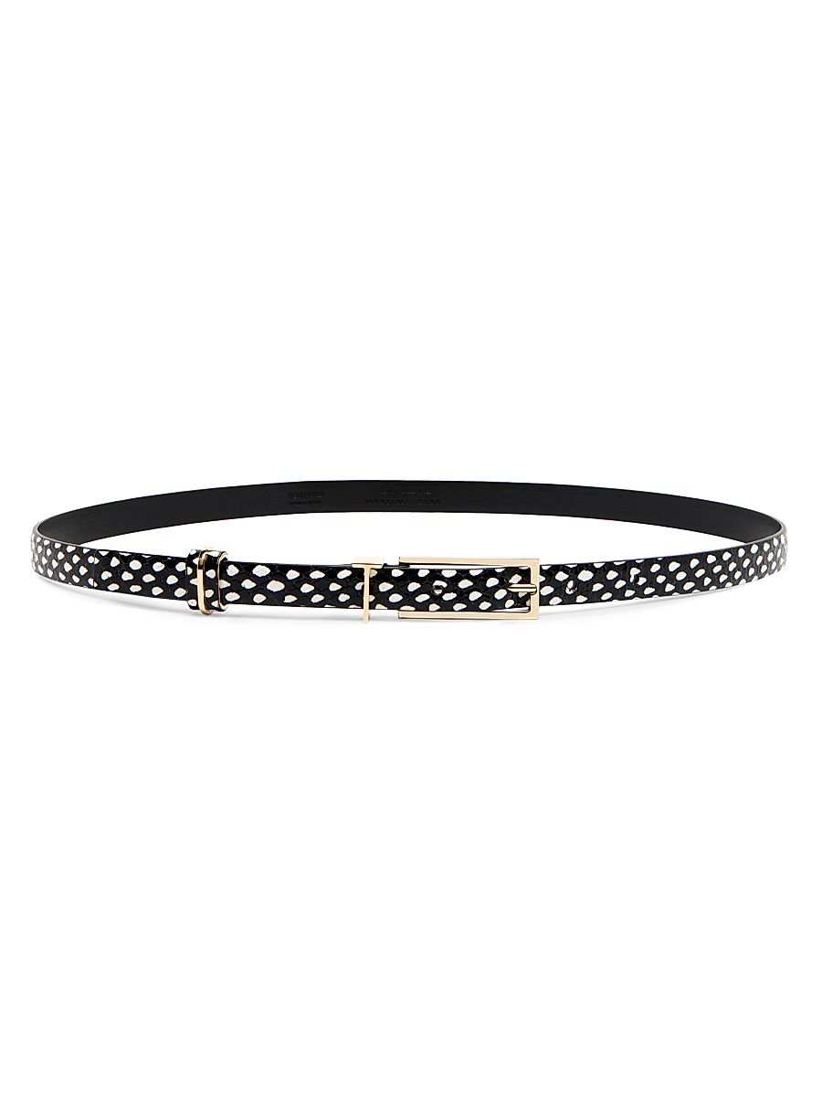 Women's Snakeskin-Effect Printed Leather Belt - Black White - Size Small