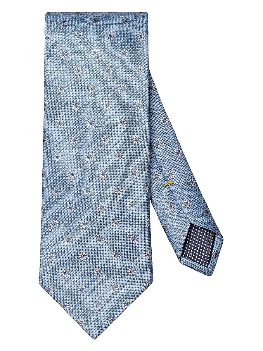 Men's Floral Silk-Linen Tie - Dark Blue