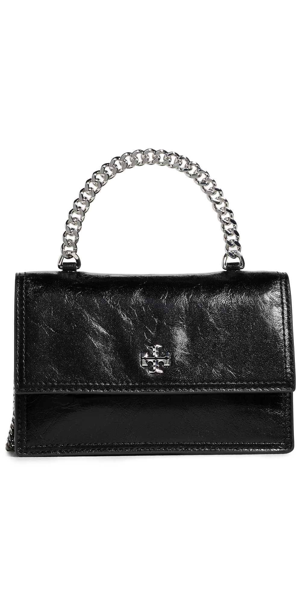 Tory Burch Kira Deconstructed Mini Top Handle Chain Wallet Black One Size