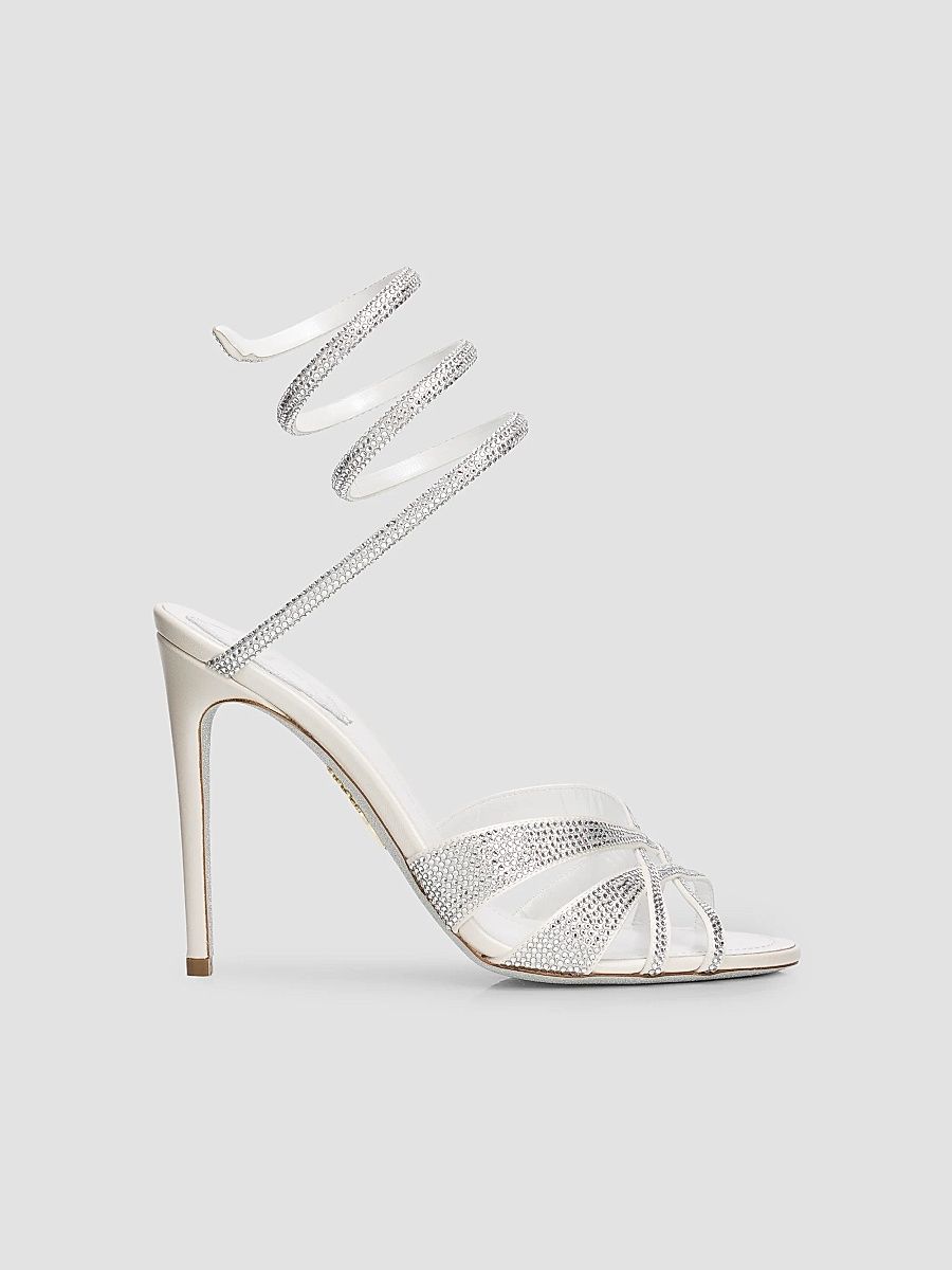 Rene Caovilla Women's Dania 105MM Crystal Satin Sandals - Ivory Crystal - Size 11