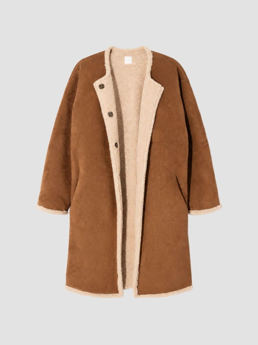 Re/done Women's Mara Sherpa Snap Jacket - Mocha - Size XS