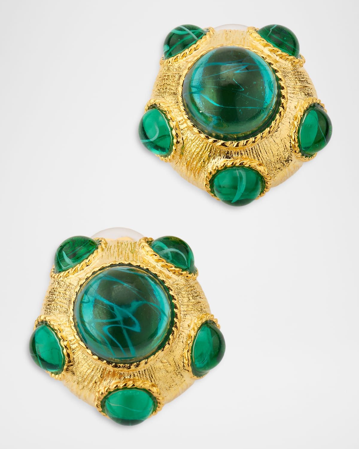 Faux Emerald Cabochon Clip Earrings