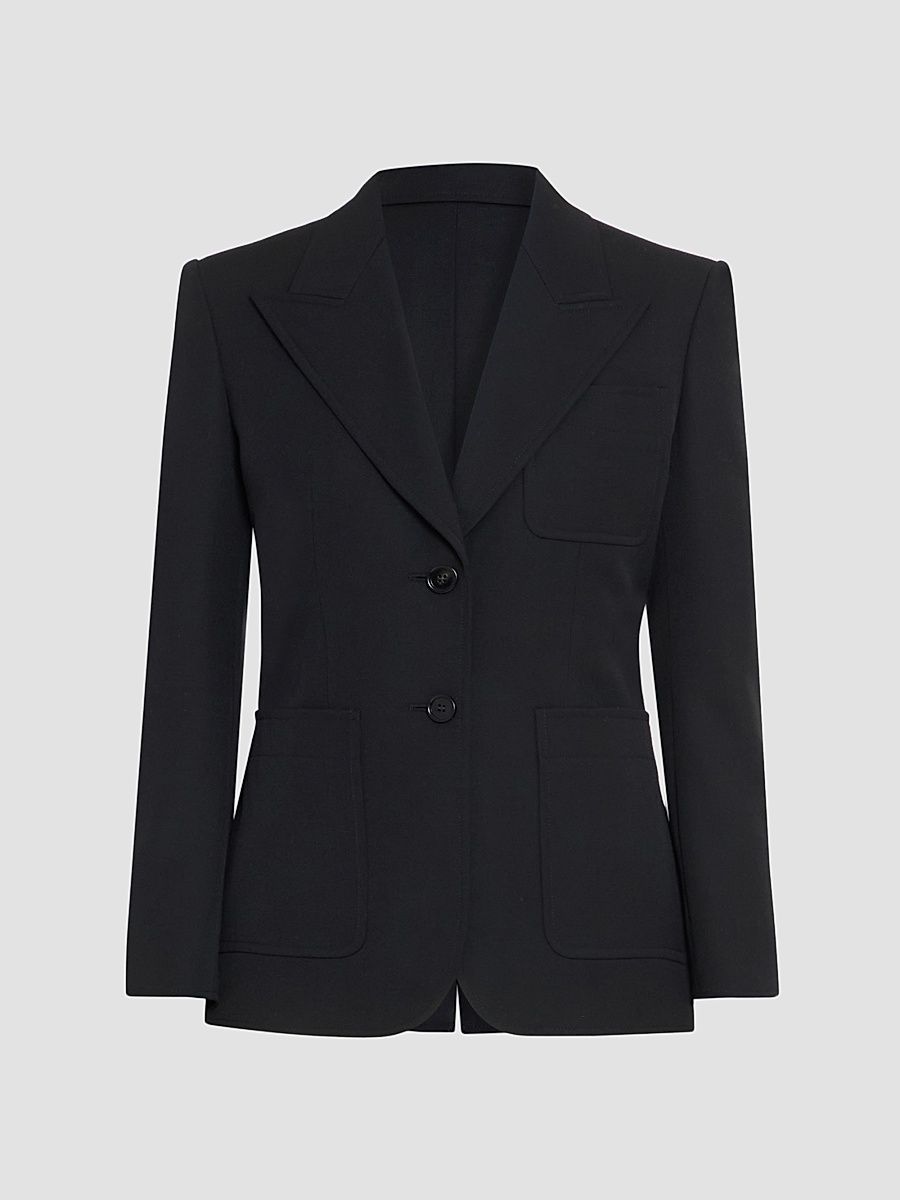 Women's Single-Breasted Wool Blazer - Black - Size 12