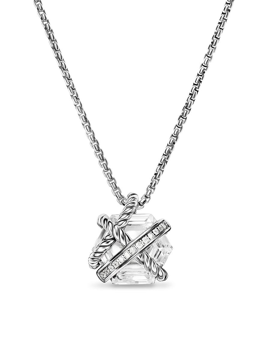 Women's Cable Wrap Necklace in Sterling Silver - Crystal - Size 17