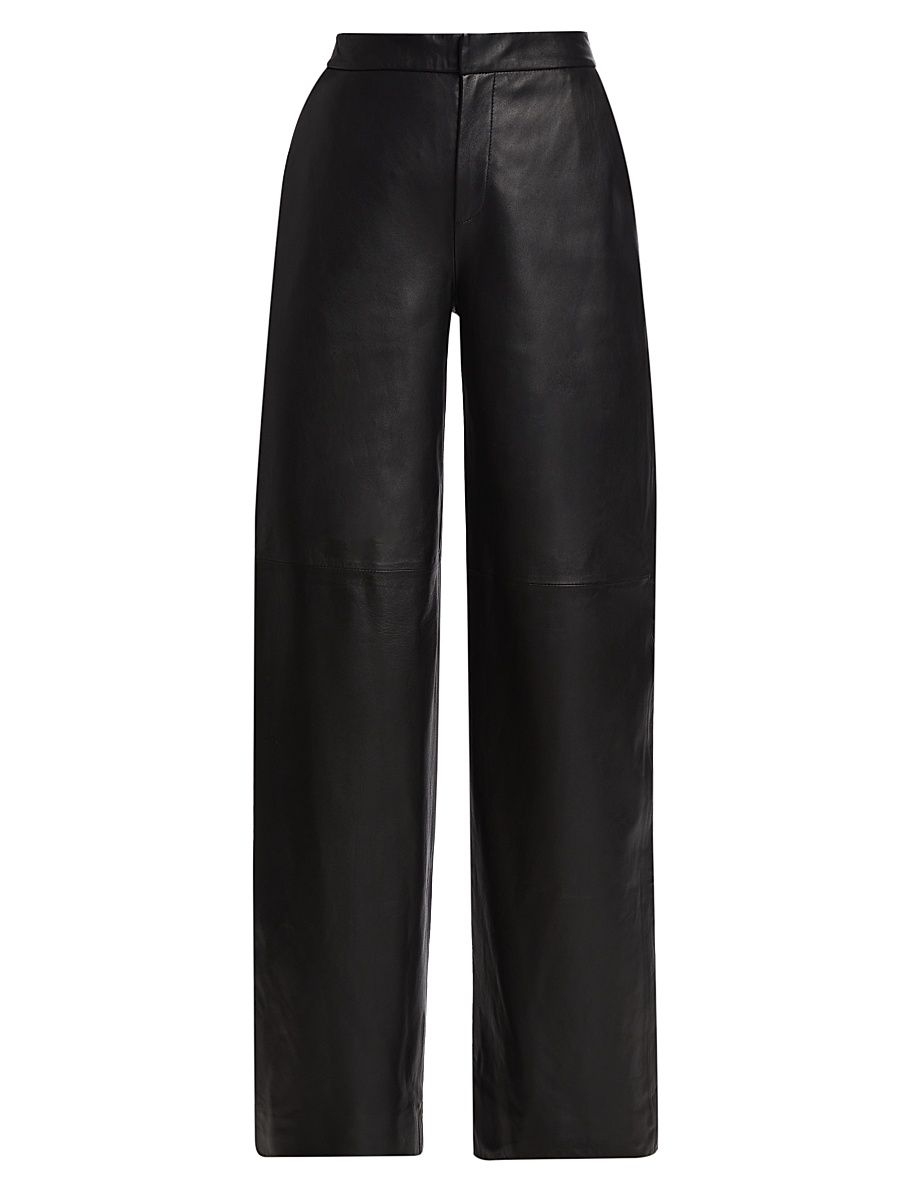 Women's Livvy Leather Straight-Leg Pants - Black - Size 14