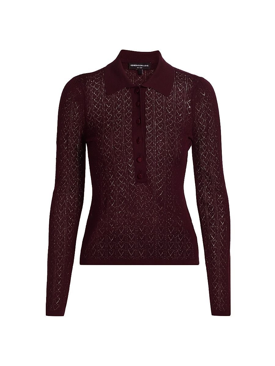 Women's Channah Heart Pointelle Knit Sweater - Malbec - Size XL