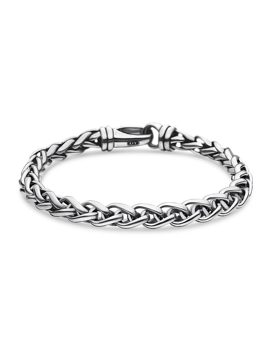 Men's Wheat Chain Bracelet in Sterling Silver, 6mm - Sterling Silver - Size Medium