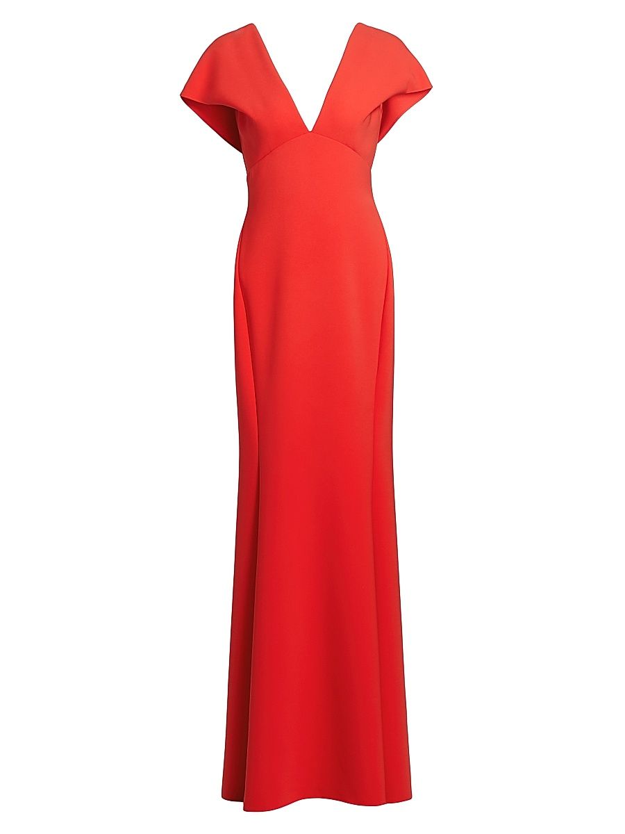 Women's Crêpe V-Neck Mermaid Gown - Persimmon - Size 2
