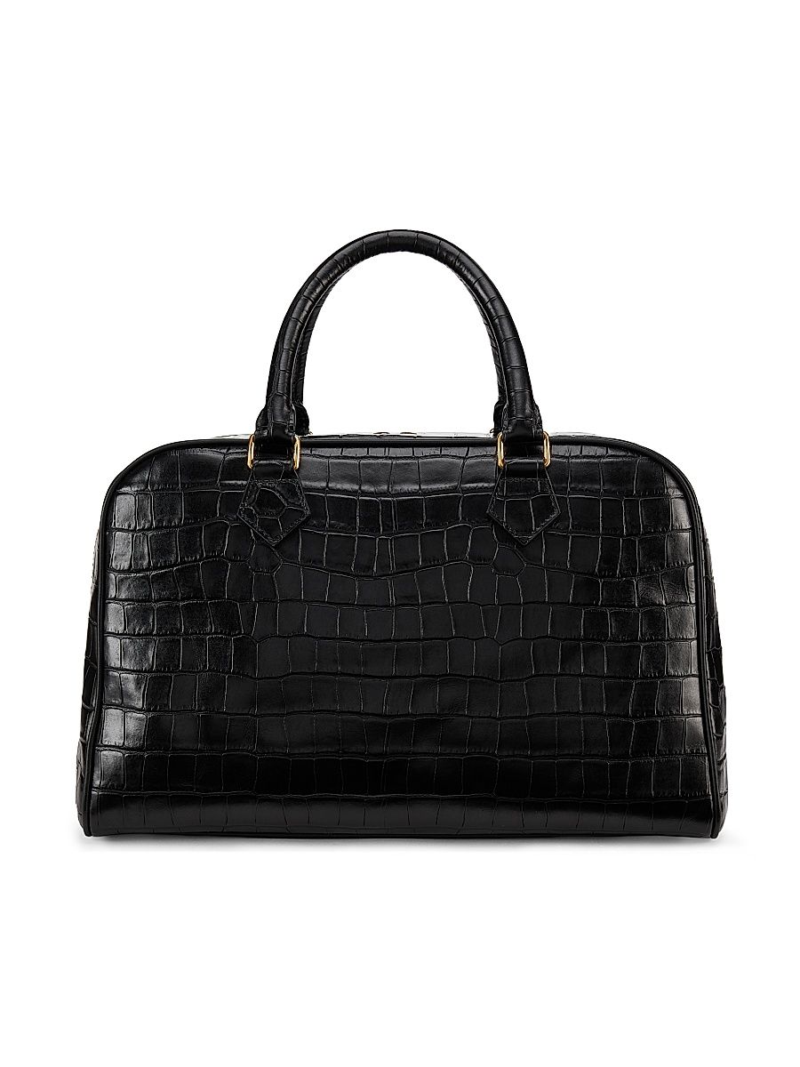 Women's Jaclyn Croc-Embossed Leather Top Handle Bag - Black