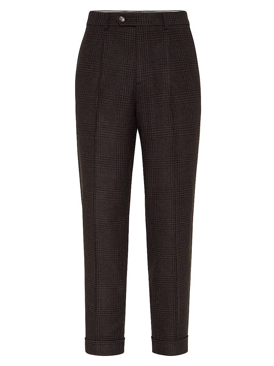 Men's Tone on Tone Prince of Wales Leisure Fit Trousers - Brown - Size 48