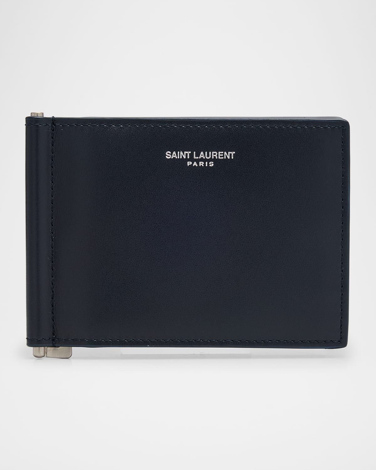 Men & apos;s Saint Laurent Paris Bill Clip Wallet in Grain de Poudre Leather