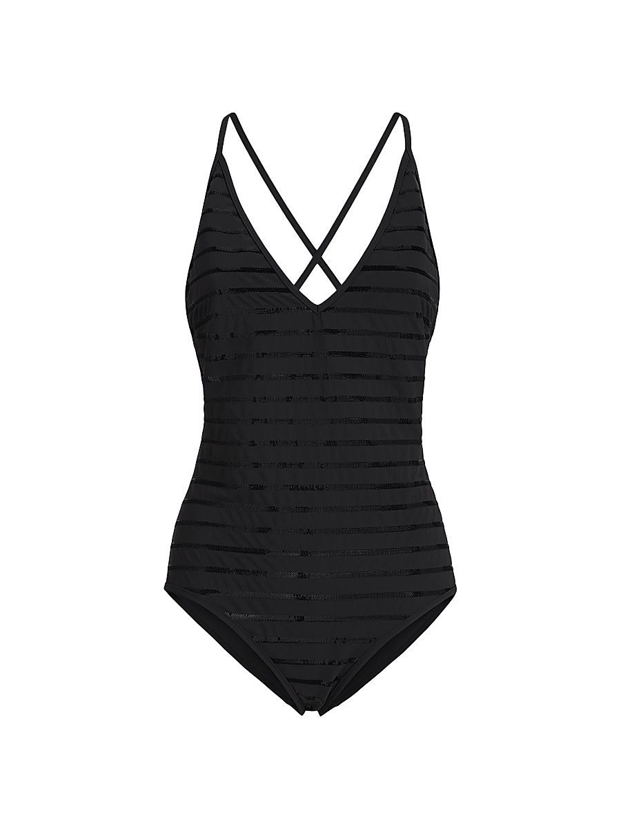 Women's Dazzling Stripes Bathing Suit in Techno Jersey - Lignite - Size 10