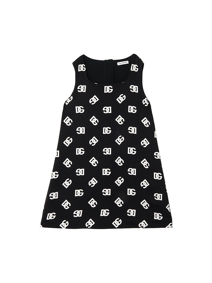 Little Girl's & Girl's Logo Sleeveless Dress - Black White Logo - Size 12