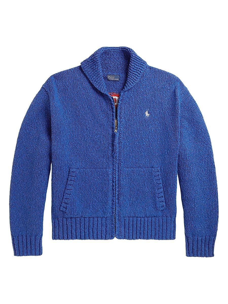 Women's Wave-Logo Cotton Zip-Front Cardigan - Sapphire Multi - Size XS