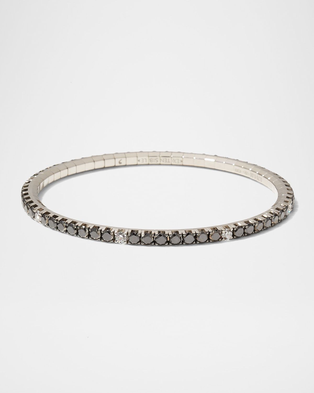 18K White Gold Stretch Tennis Bracelet with Black and White Diamonds