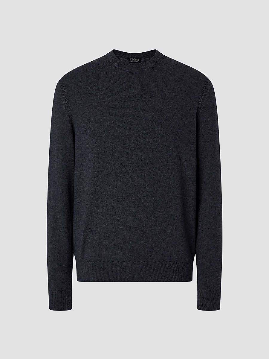 ZEGNA Men's Oasi Cashmere Crewneck Sweater - Navy Blue - Size 50