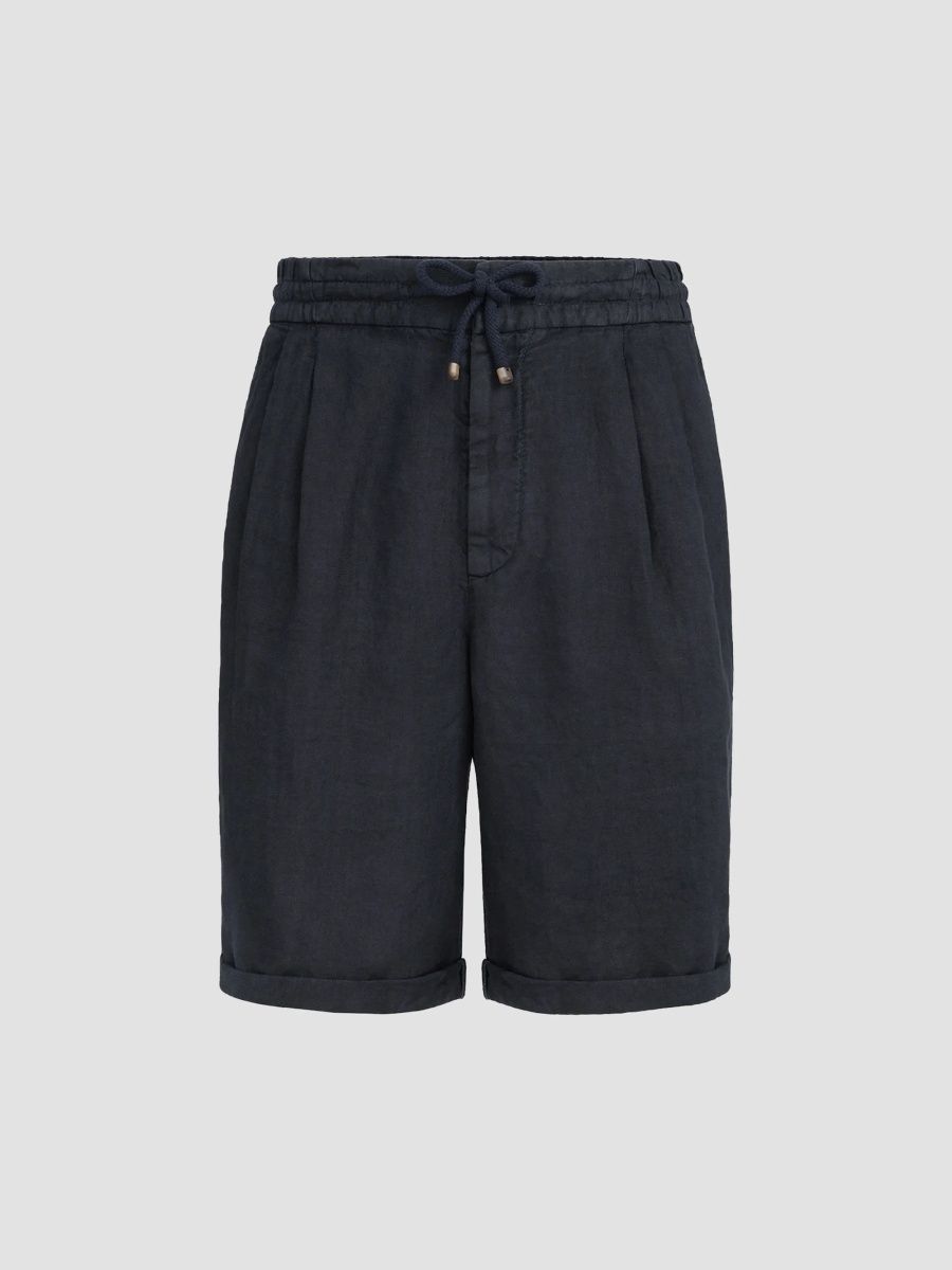 Brunello Cucinelli Men's Garment-Dyed Bermuda Shorts in Linen Gabardine - Navy Blue - Size 52