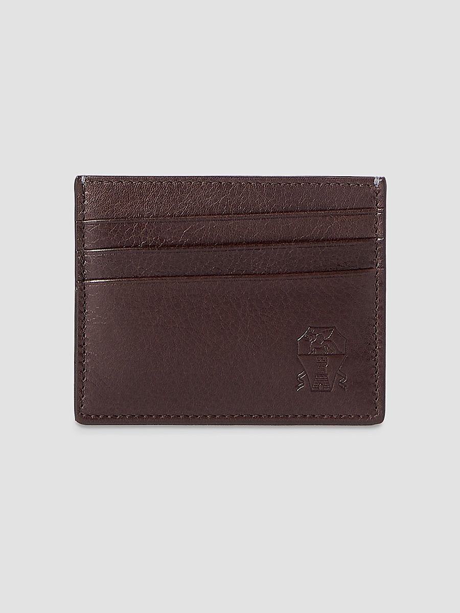 Men's Brushed Leather Card Holder - Brown