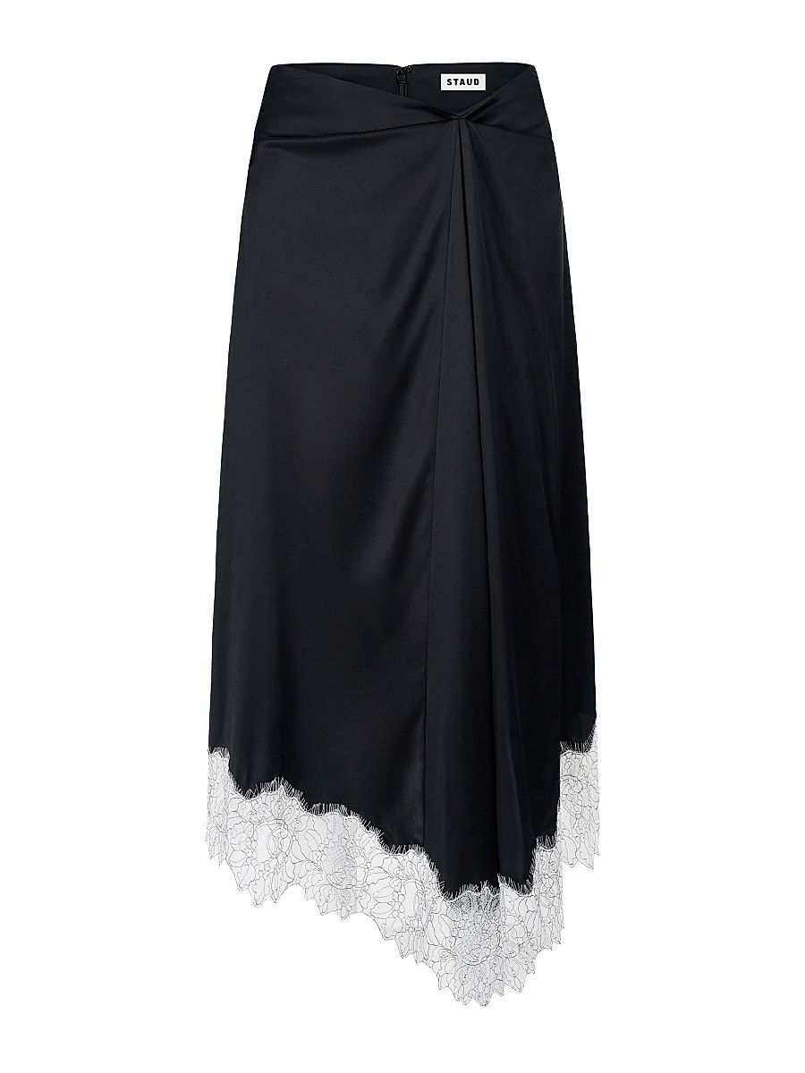 Women's Sonoma Lace-Trim Silk Midi-Skirt - Black - Size 14