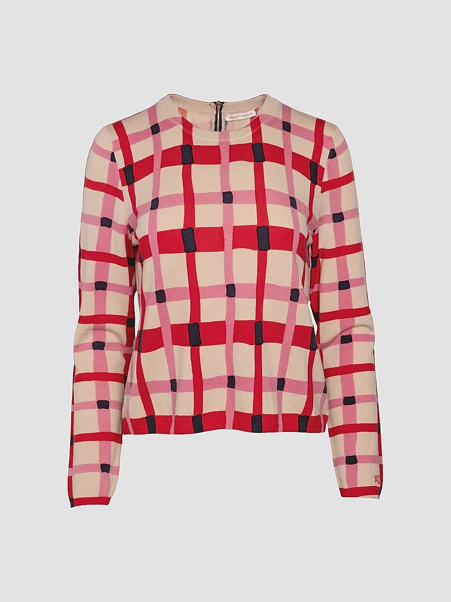 Women's Honey Plaid Wool Sweater - Pink Red Multi - Size XS