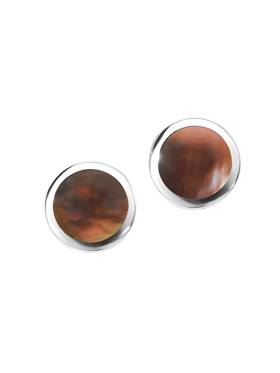 Women's Polished Rock Candy Sterling Silver & Shell Small Stud Earrings - Silver