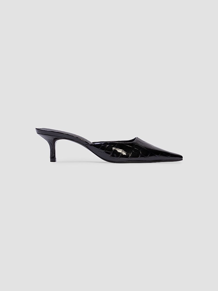 Black Suede Studio Women's Riley 50MM Croc Mule Sandals - Black Croc - Size 10