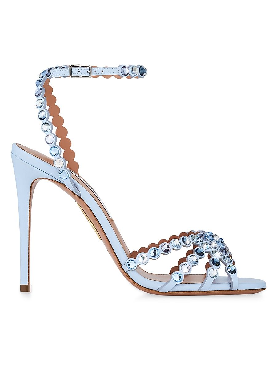 Women's Tequila 105MM Crystal-Embellished Leather Sandals - Baby Blue - Size 11