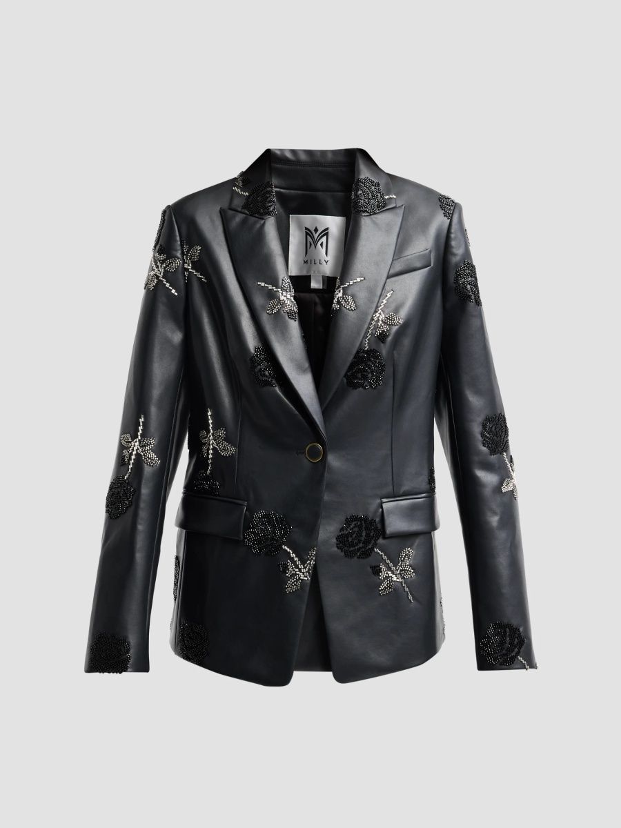 Milly Women's Avery Beaded Faux-Leather Blazer - Black - Size XS