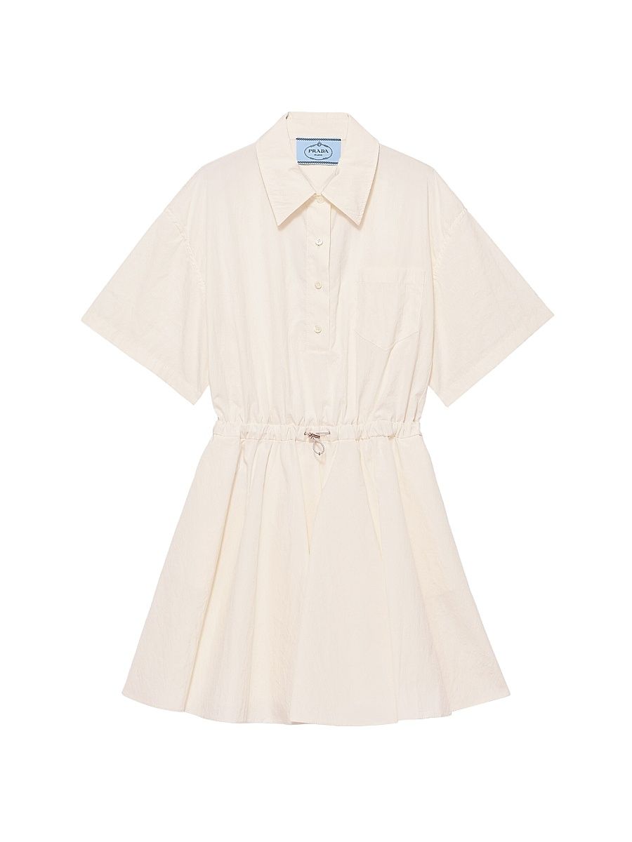 Women's Short-Sleeved Technical Pongé Dress - Beige - Size 2