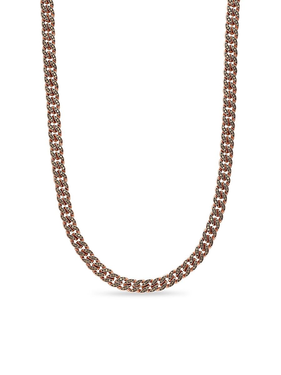 Men's Curb Chain Necklace in 18K Rose Gold - Cognac Diamond - Size 22