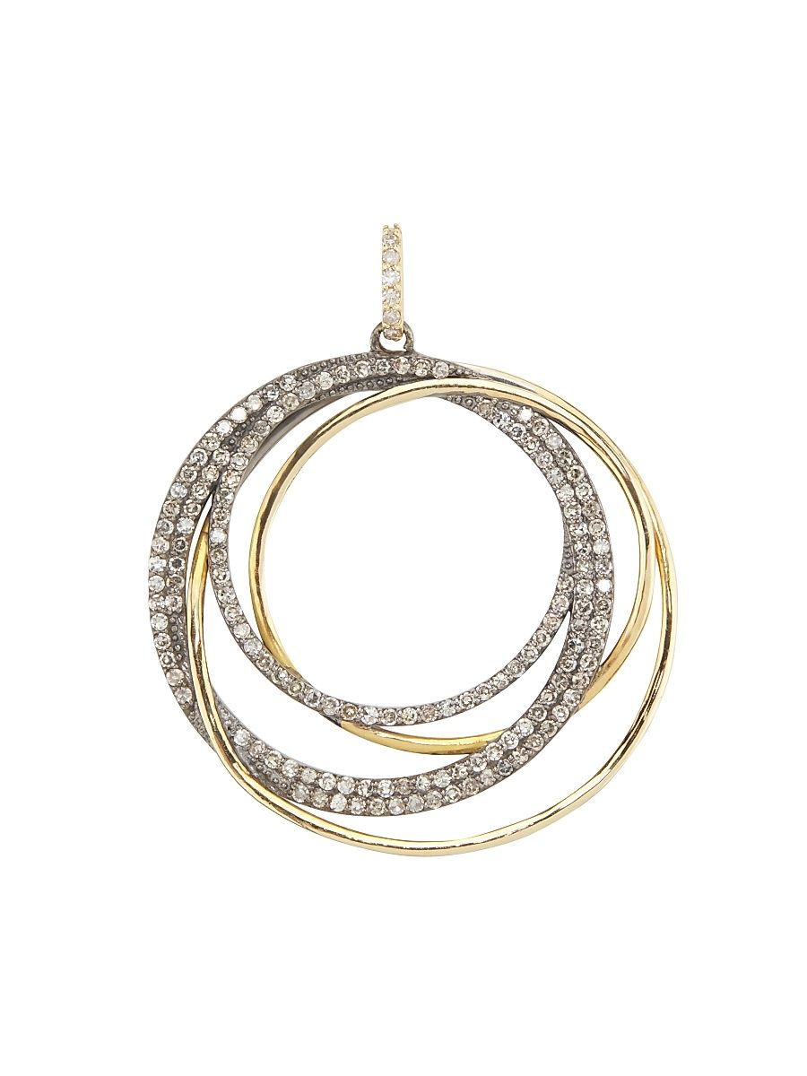 Women's 14K Yellow Gold, Rhodium-Plated Silver & 1.06 TCW Diamond Ring Pendant - Sterling Silver Yellow Gold