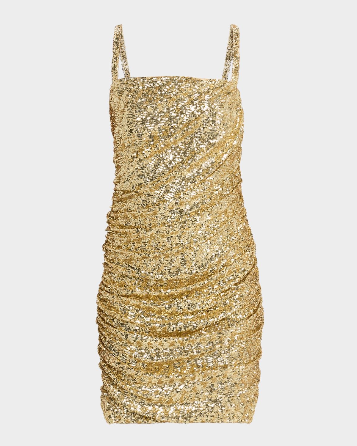 Sequined Ruched Sleeveless Mini Dress