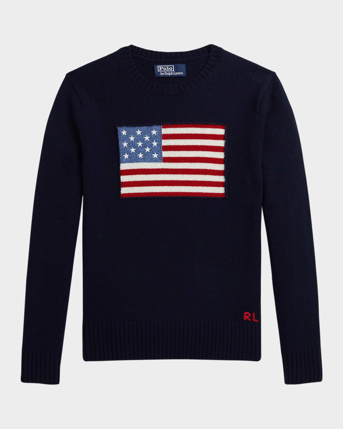 Boy & apos;s American Flag Cashmere Sweater, Size S-XL