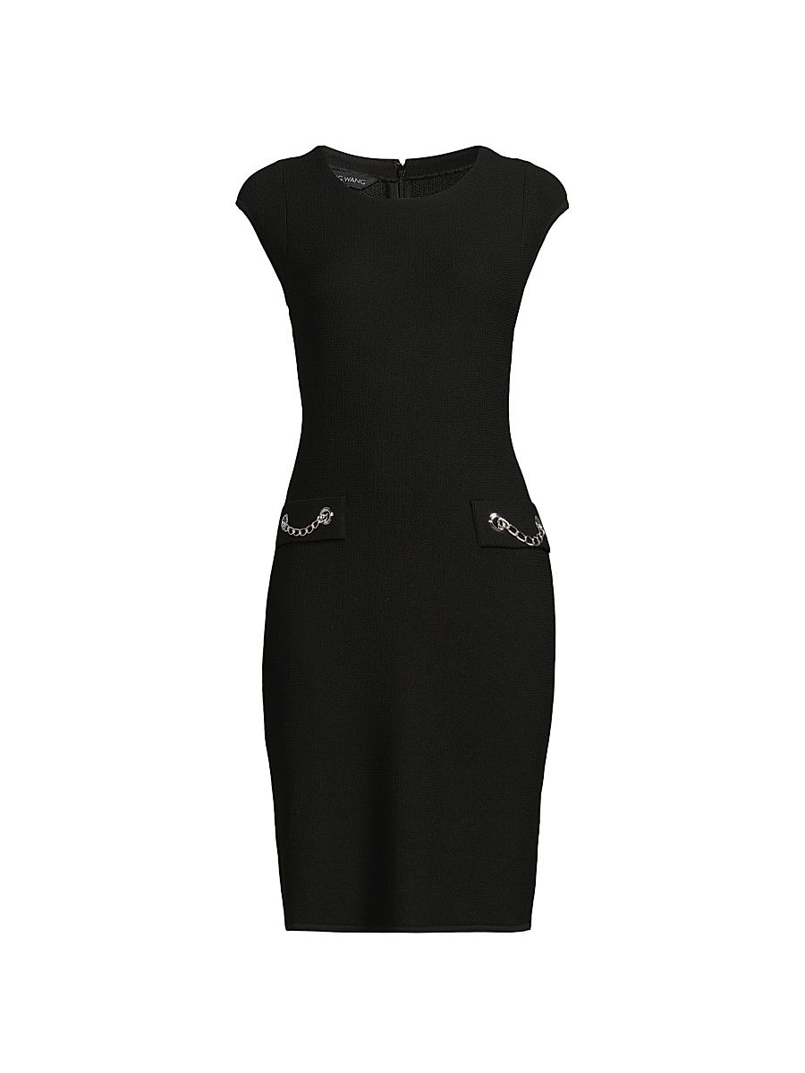 Women's Chain-Link Trimmed Cap-Sleeve Knee-Length Dress - Black - Size Small