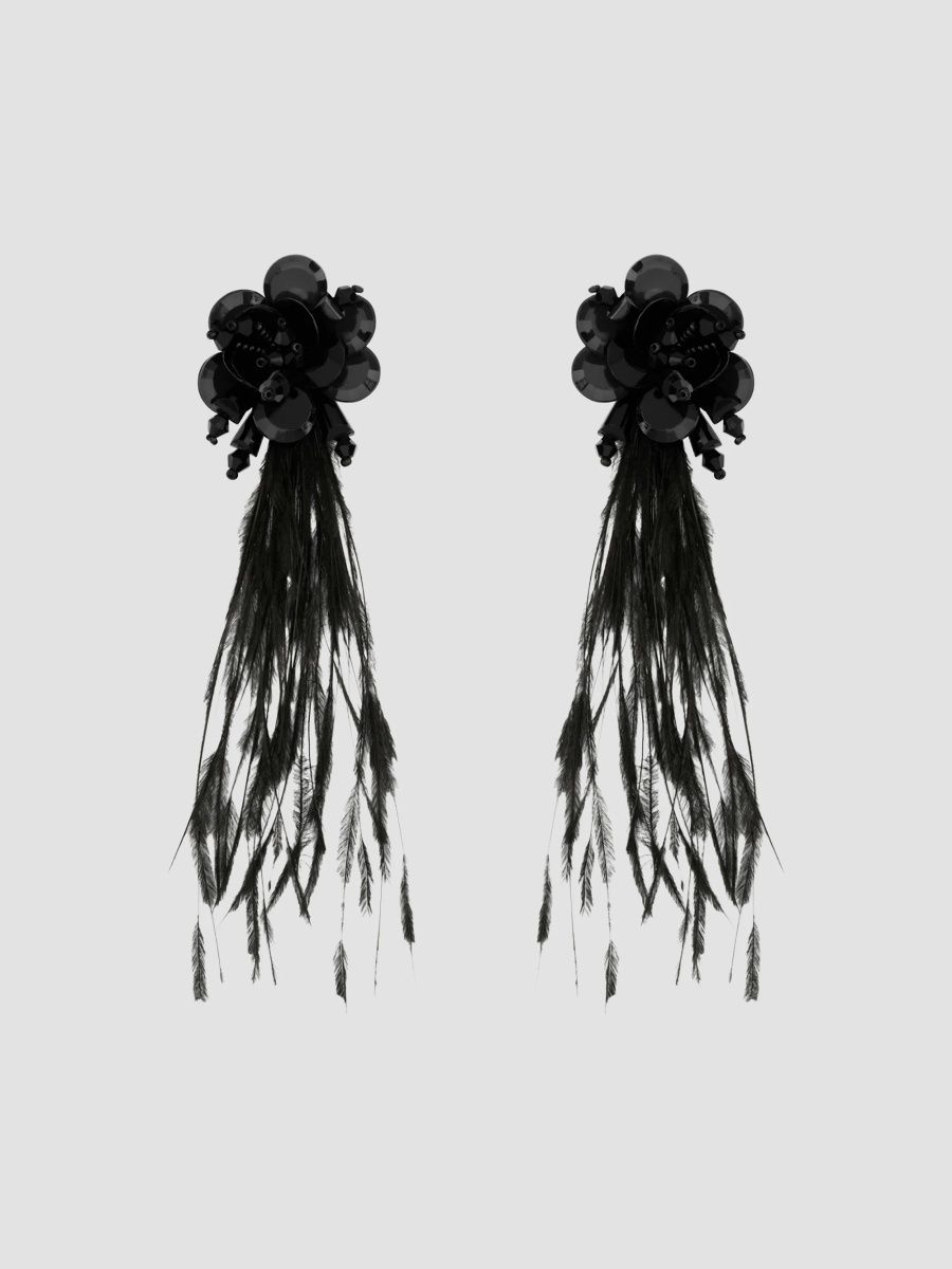 Oscar de la Renta Women's 24K-Gold-Plated Feather Fringe Earrings - Black