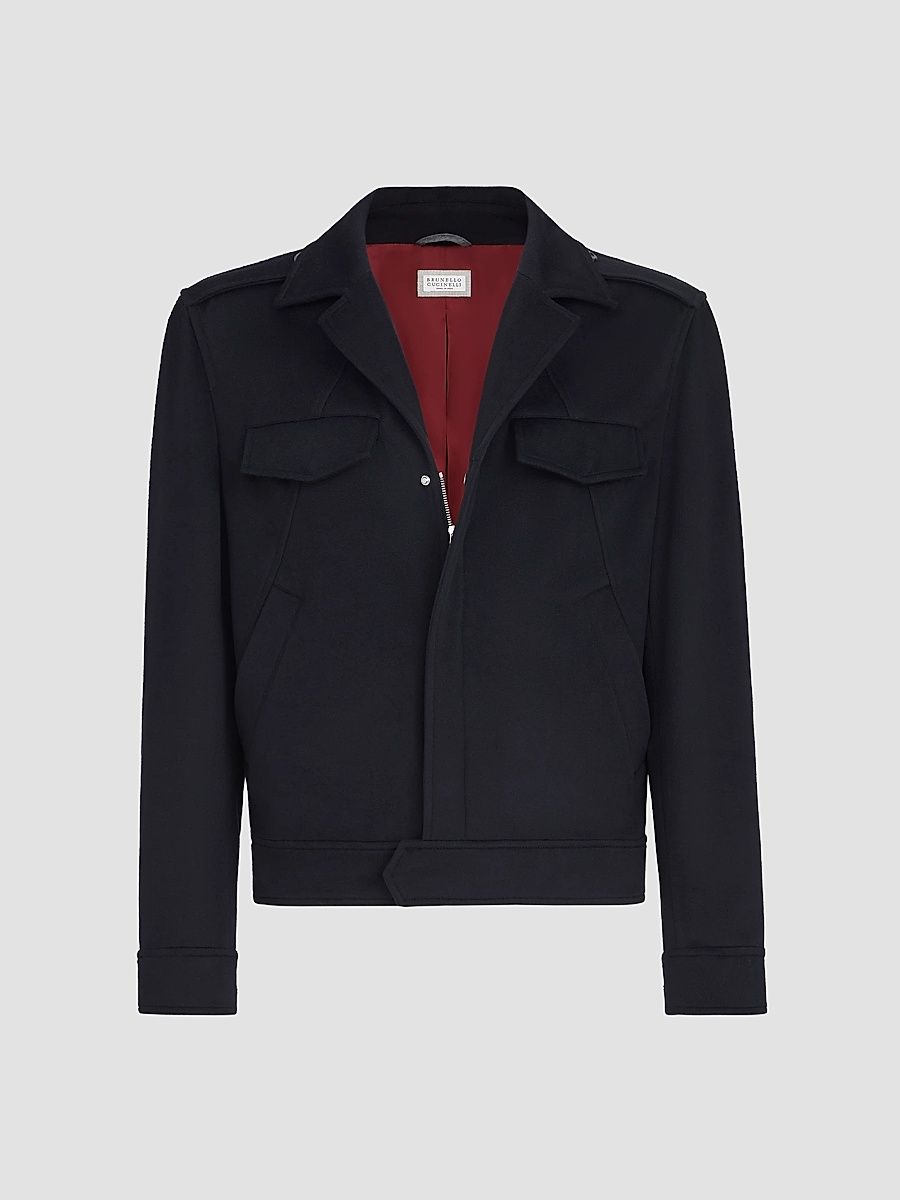 Men's Lightweight Virgin Wool Cloth Outerwear Jacket with Chest Pockets - Navy Blue - Size 38