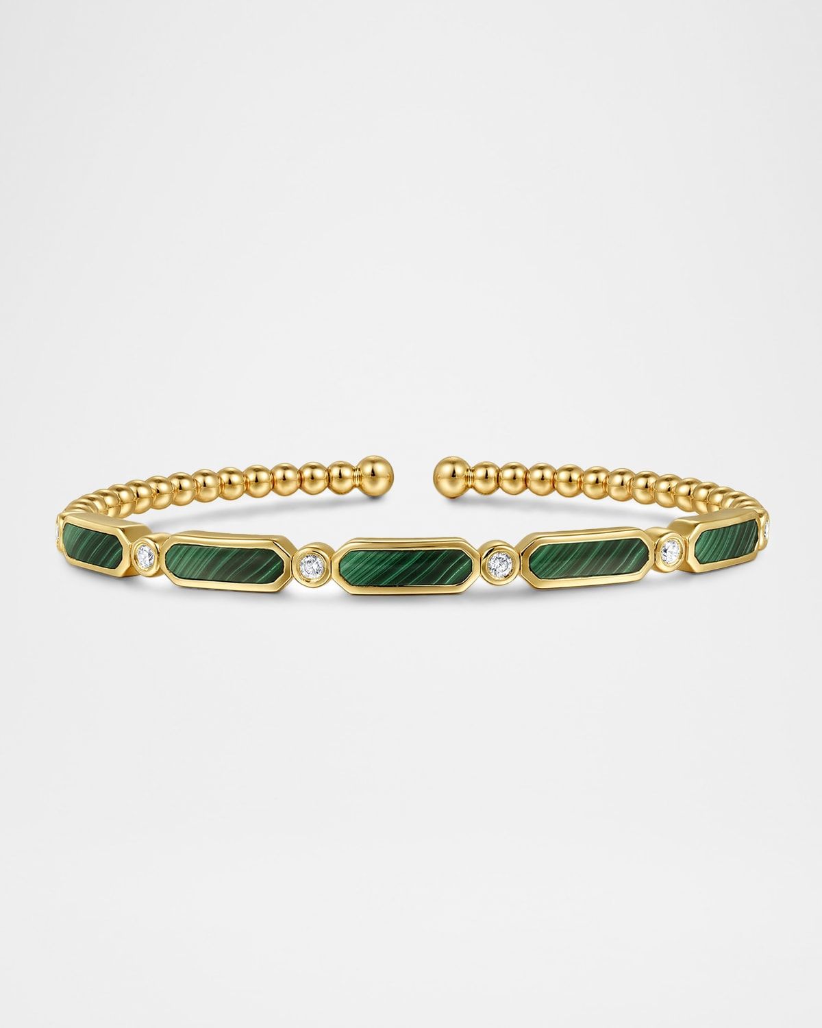 14K Yellow Gold Diamond and Malachite Bujukan Bangle