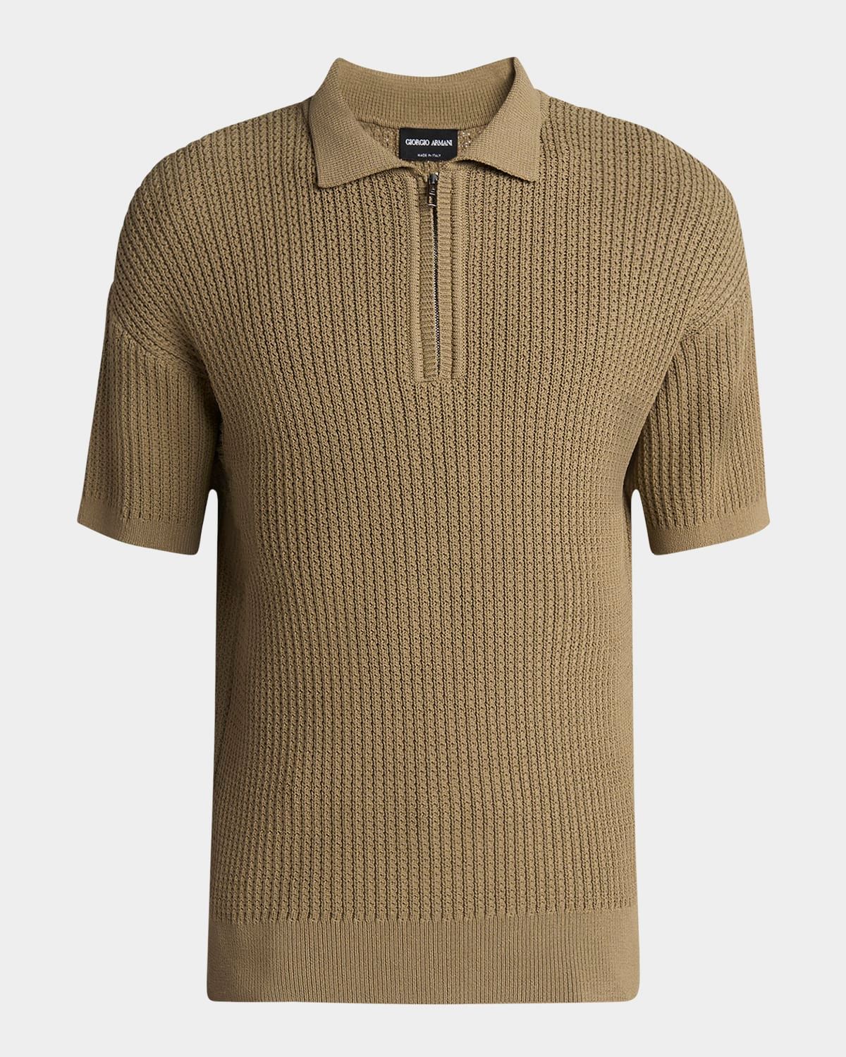 Men & apos;s Textured Knit Short-Sleeve Quarter-Zip Polo Sweater