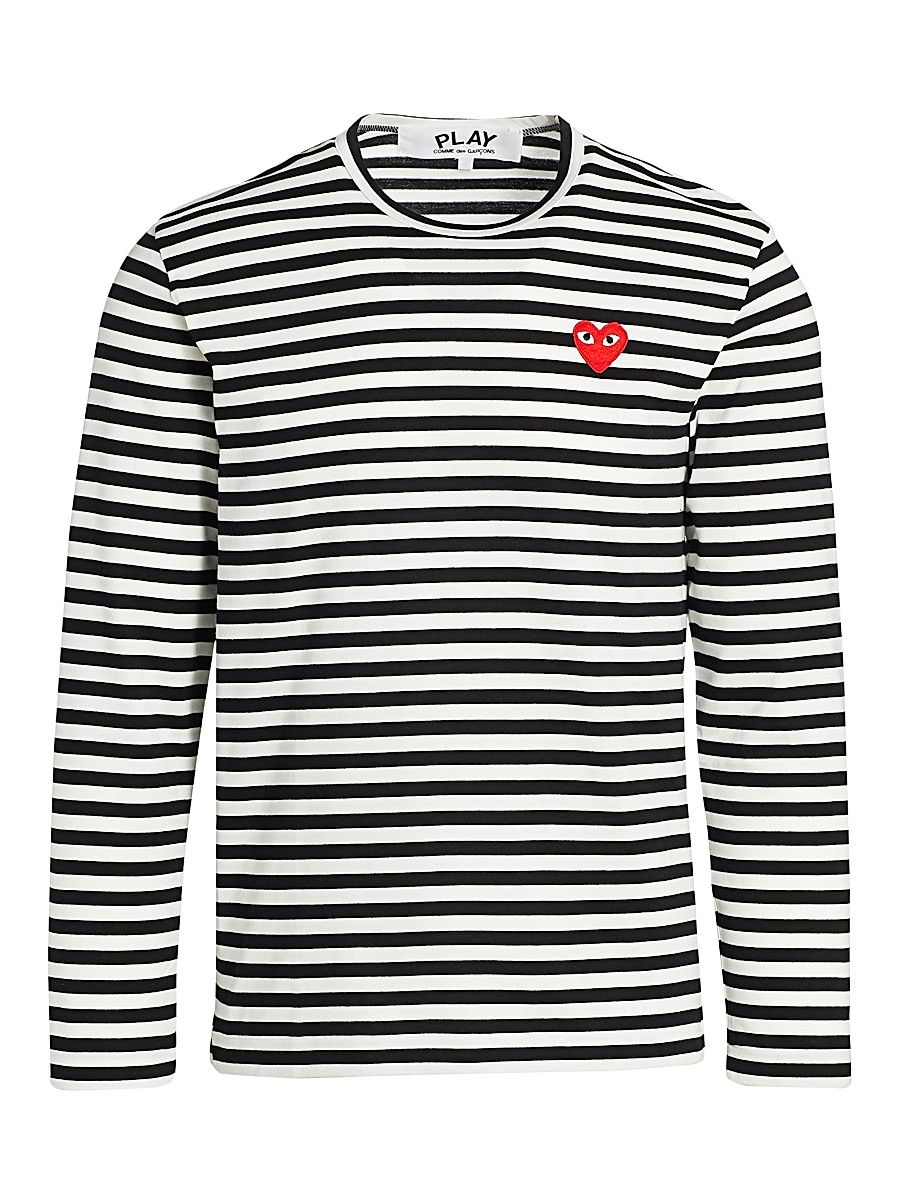Men's Mini Heart Long-Sleeve Cotton Tee - Black White - Size Small