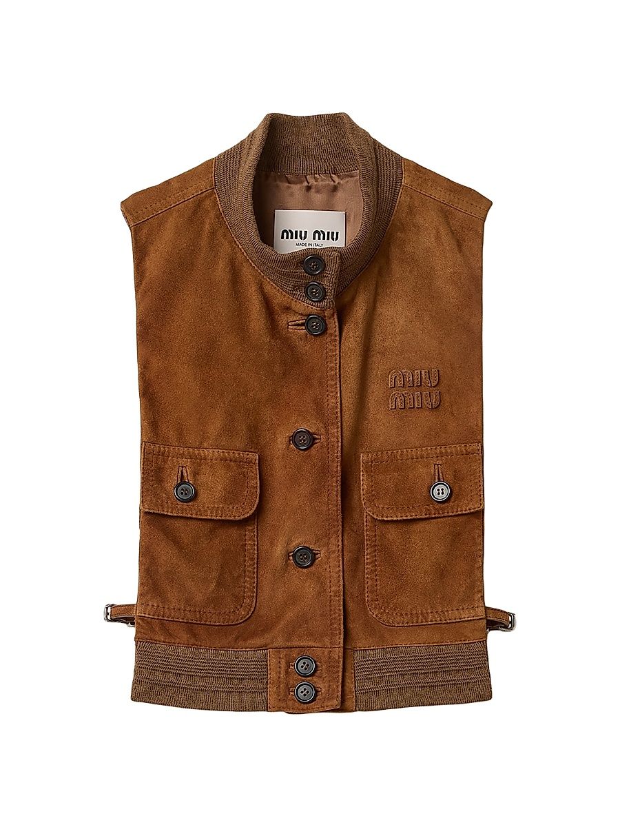 Women's Waxed Suede Leather Vest - Brown - Size 4