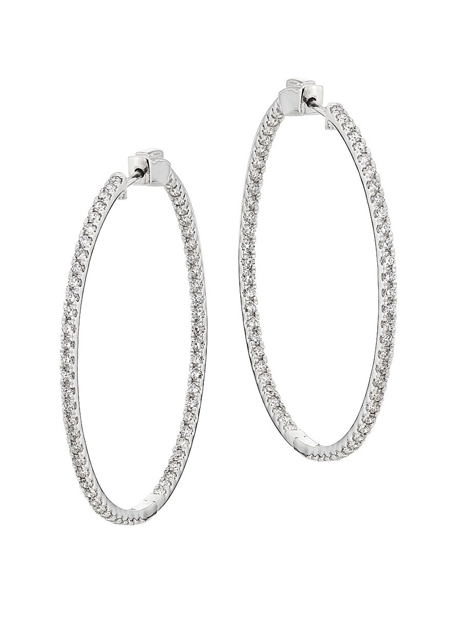 Women's 14K White Gold & 3.00 TCW Lab-Grown Diamond Inside-Out Hoop Earrings/50MM - White Gold
