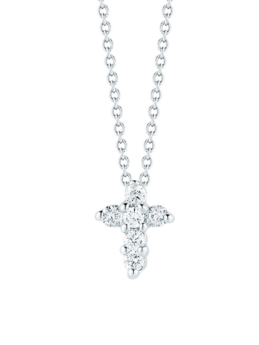 Women's Tiny Treasures 0.11 TCW Diamond & 18K White Gold Baby Cross Pendant Necklace - White Gold