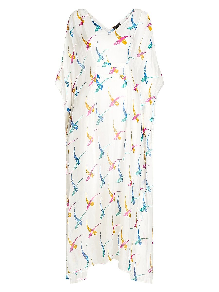 Women's Florence Abstract Silk-Blend Cover-Up Maxi Dress - Off White - Size Large