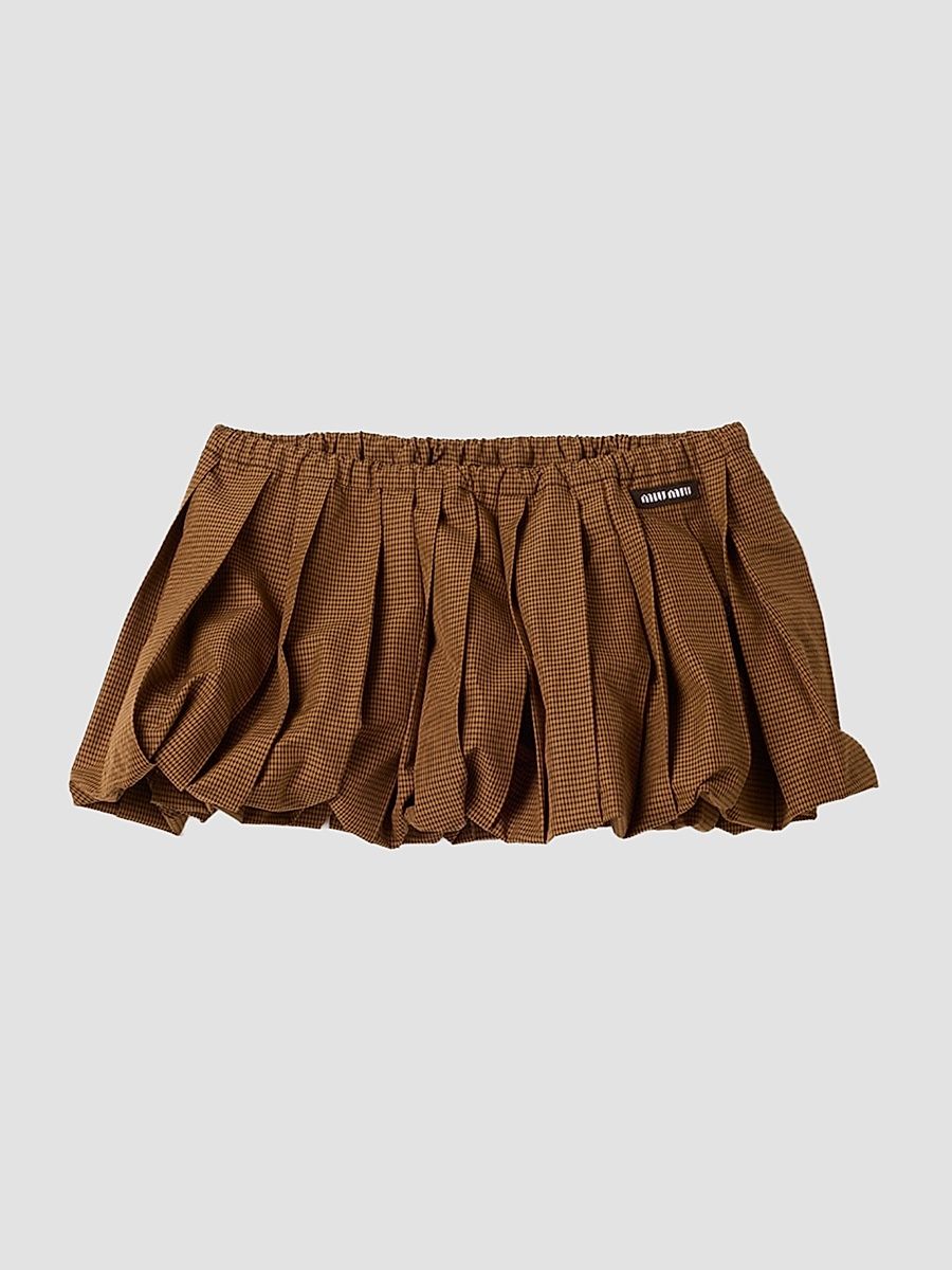 Women's Pleated Gingham Check Mini Skirt - Brown - Size 0
