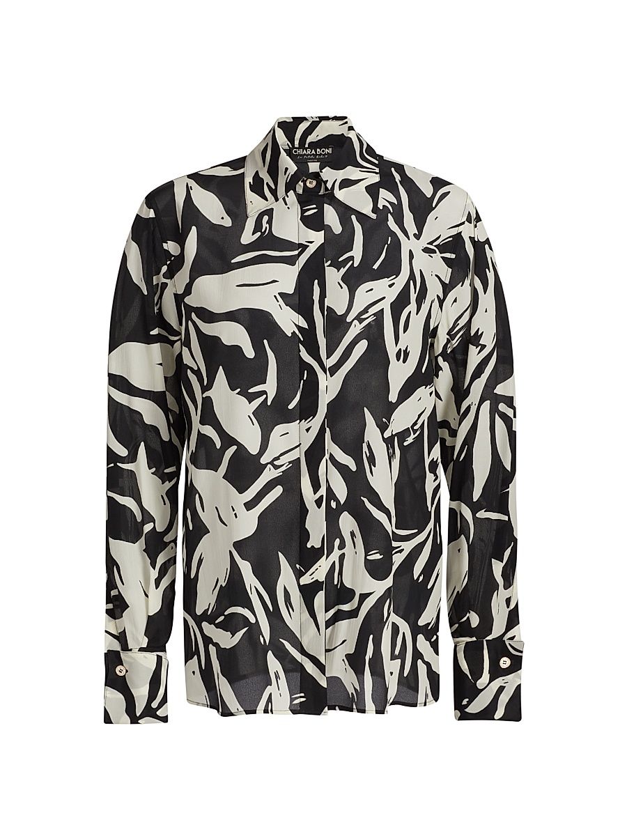 Women's Mirjam Printed Silk Long-Sleeve Top - Bianca - Size 2