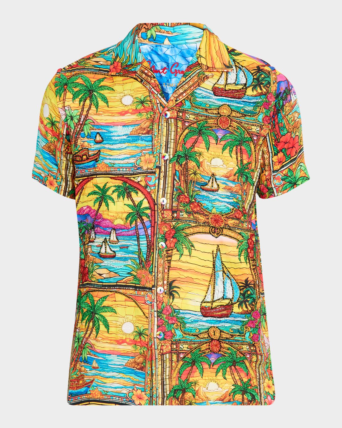 Men & apos;s Sailor Sky Bead Embroidered Short-Sleeve Shirt