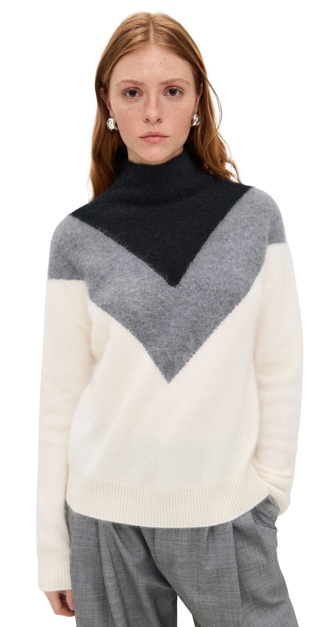 Theory Cashmere Chevron Yoke Pullover Ivory Multi P