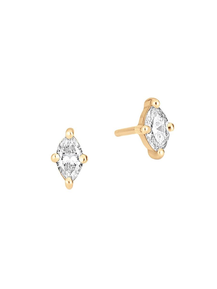 Women's 18K Yellow Gold & Diamond Marquise Stud Earrings - Yellow Gold