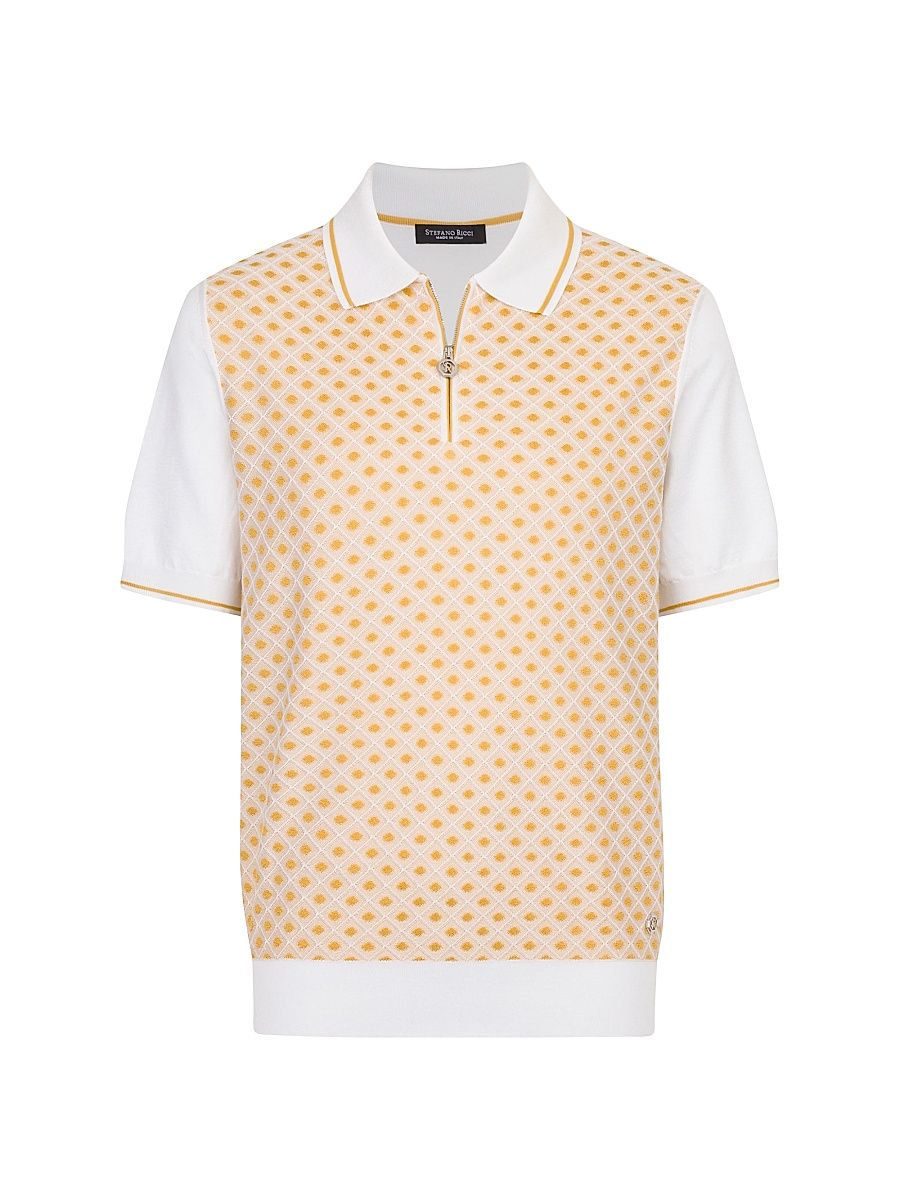 Men's Cotton Silk Zip Polo Shirt - Yellow - Size 48