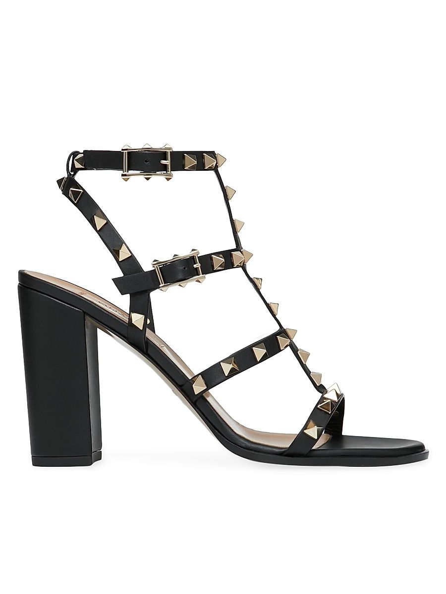 Women's Rockstud Ankle Strap Sandals 90 MM - Black - Size 11.5
